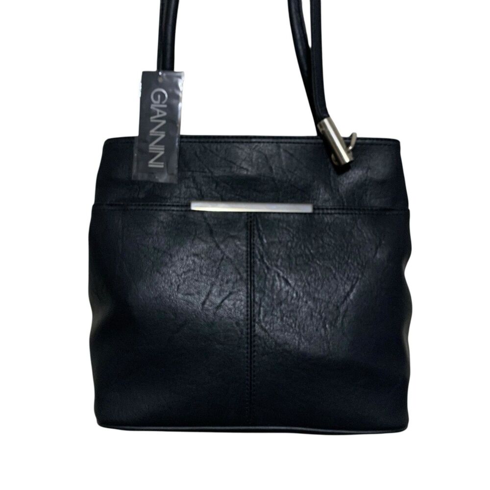 Gianni Shoulder Handbag Black Multi-Pockets Faux Leather NEW Size Medium - Picture 2 of 13